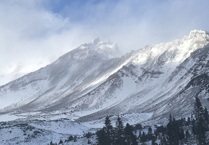 Mount Shasta First Snow with Blue Sky