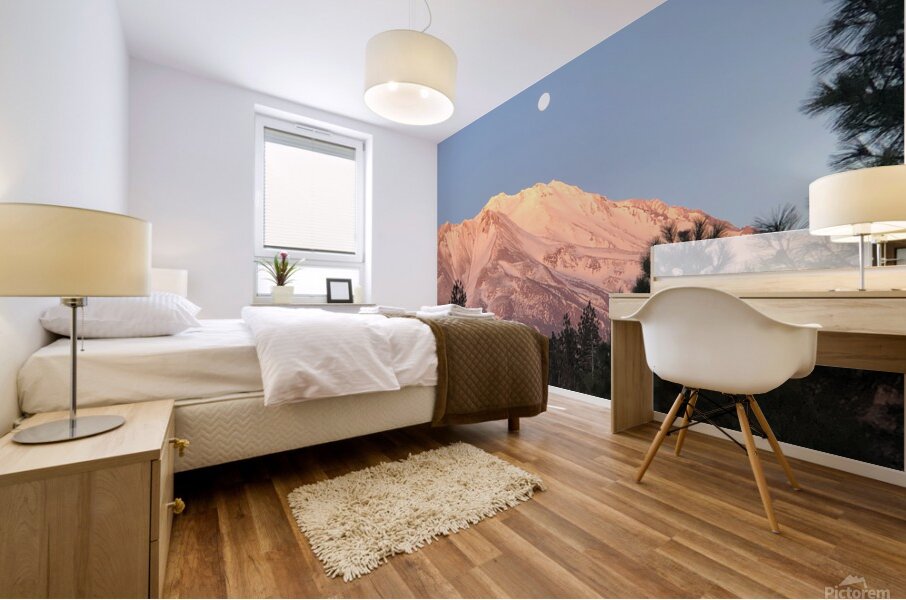 March Full Moon Over Mount Shasta Mural print