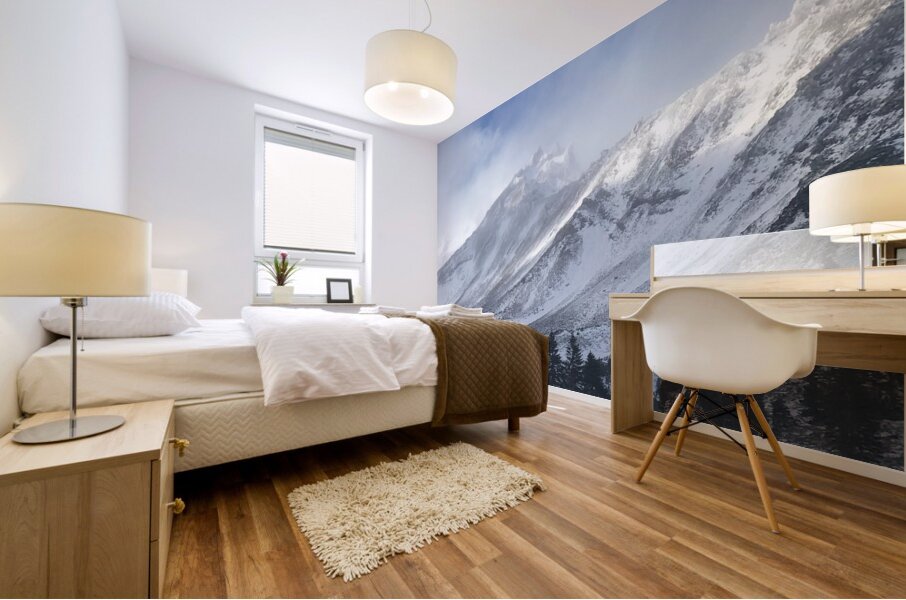 Mount Shasta First Snow with Blue Sky Mural print